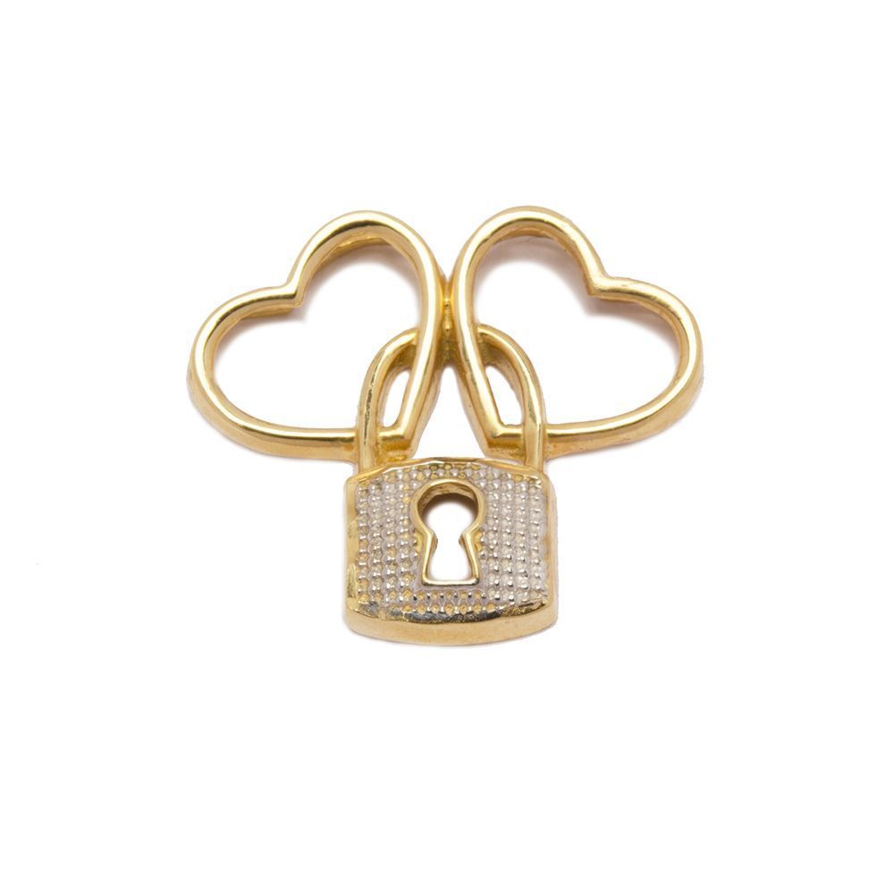 Pingente Cora��o Cadeado em Ouro 18 Kilates - 21197